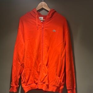 Lacoste Orange Zip Up Hooded Sweatshirt with Pockets sz 8